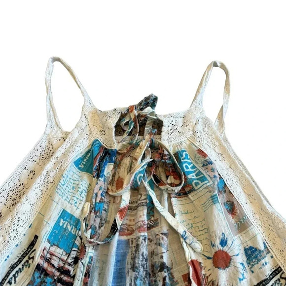 Urban Outfitters Travel Print Shorts Romper Open Tie Back Flowy Size Small Women - Picture 8 of 12